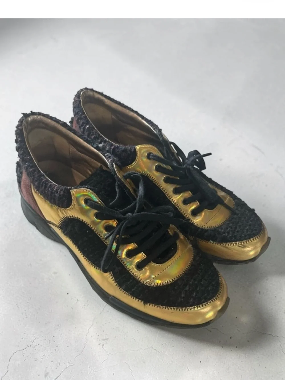 CHANEL Metallic Gold and Black Women's Sneakers